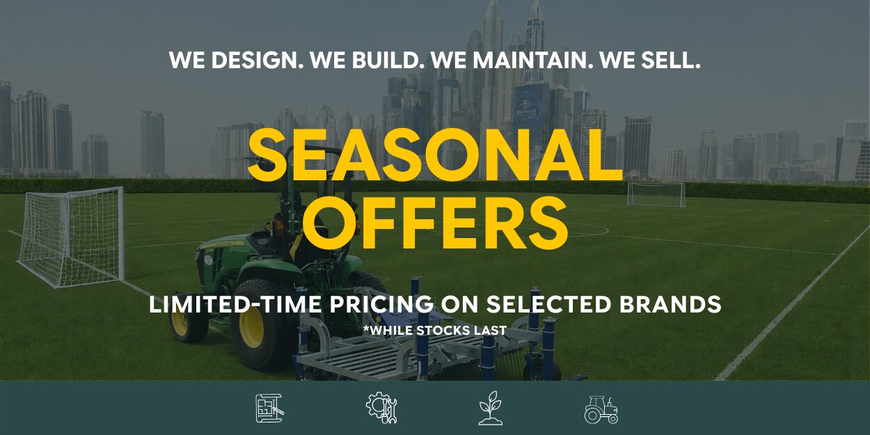 Seasonal offers on professional turf care products in the UAE, featuring Campey turf equipment for golf courses, sports fields and commercial landscaping.